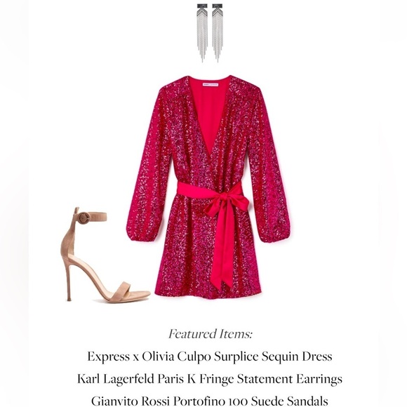 Express X Olivia Culpo XXS hot pink sequin wrap mini dress sparkly - Picture 4 of 16